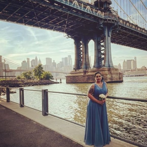 V-Neck Tank Full Skirt Bridesmaid Dress in color Steel - Picture 6 of 6